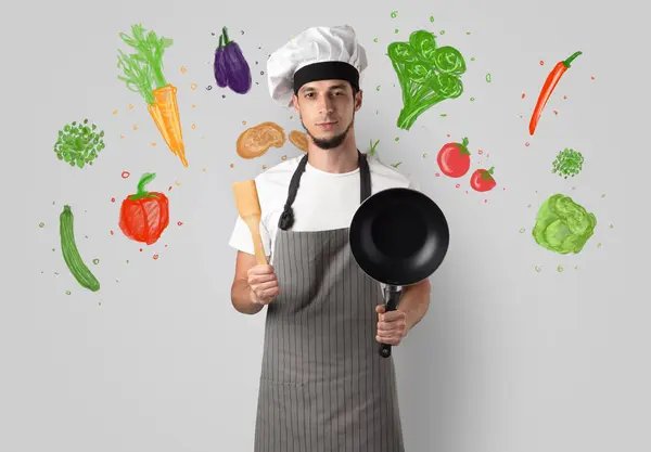 Cuire avec des légumes dessinés colorés — Photo