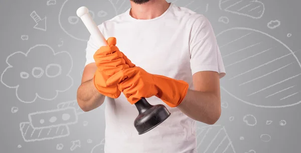 Hombre ama de llaves con fondo de pantalla garabateado gris —  Fotos de Stock