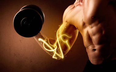 Üzerinde pazı kas vücut Oluşturucu enerji ile Halter ışıklar