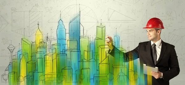 Business architect sketching a cityscape — Stock Photo, Image