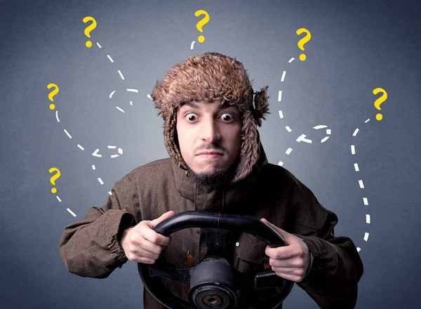 Man holding steering wheel — Stock Photo, Image