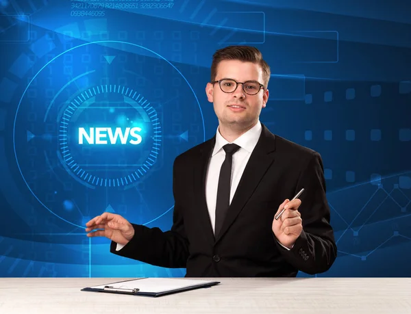 Tehnology backg haberlerle söylüyorum Modern televizyon sunucusu