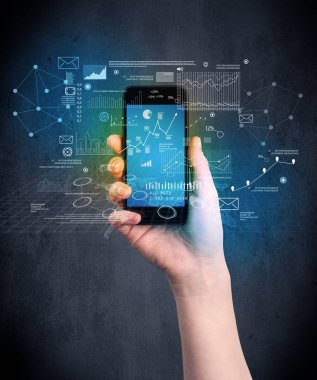 El ele tutuşan akıllı telefon.