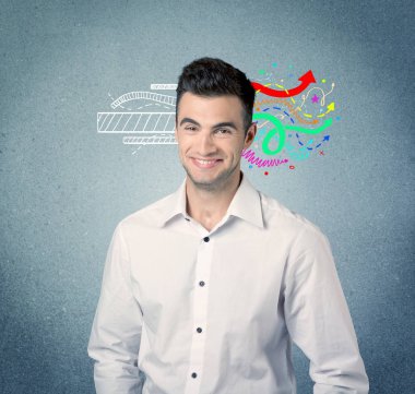 Mutlu yaratıcı iş adamı çizim ile