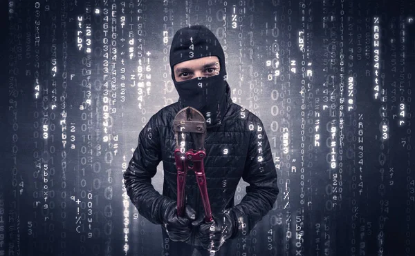 Burglar in action with encoded concept. — Stock Photo, Image
