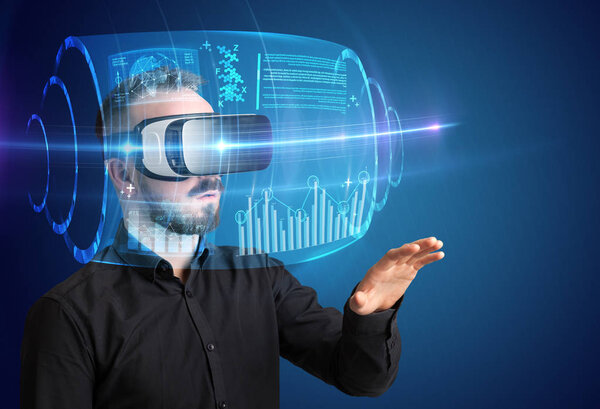 Businessman with virtual reality goggles