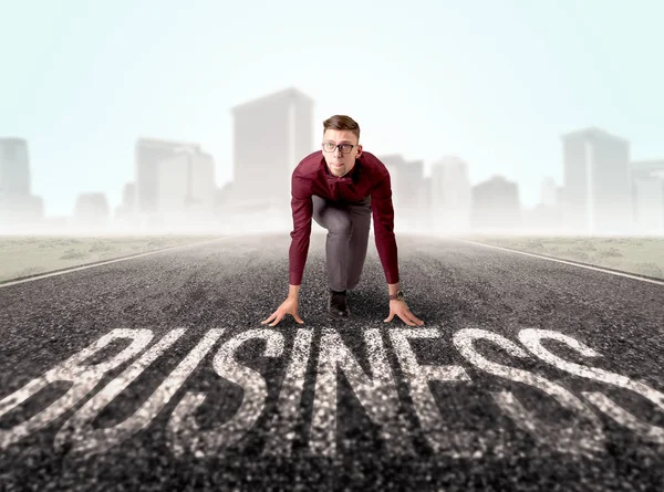 Businessman at start line — Stock Photo, Image