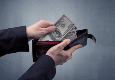 Takım elbise elinde Doları cüzdanından dışarı alır