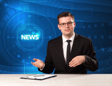 Tehnology backg haberlerle söylüyorum Modern televizyon sunucusu