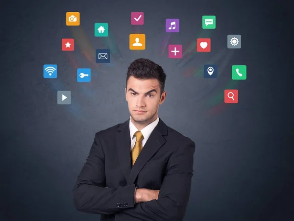 Businessman with colorful apps — Stock Photo, Image