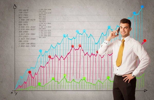 Színes diagram számokkal és üzletemberrel — Stock Fotó