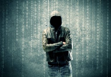 Sayıları olan öfkeli gizemli hacker.