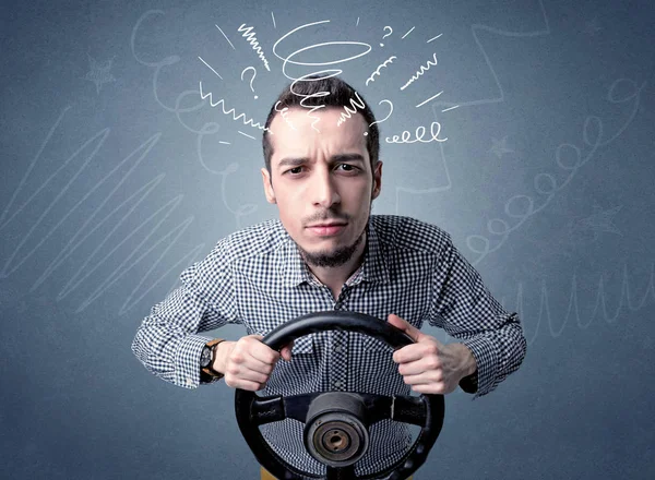 Man holding steering wheel — Stock Photo, Image