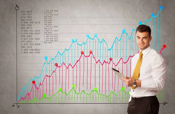 Színes diagram számokkal és üzletemberrel — Stock Fotó