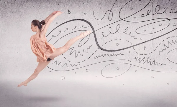 Bailarina de ballet realizando danza artística con líneas y flechas — Foto de Stock