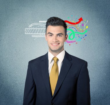 Mutlu yaratıcı iş adamı çizim ile