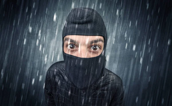 Caught burglar by house camera in action. — Stock Photo, Image