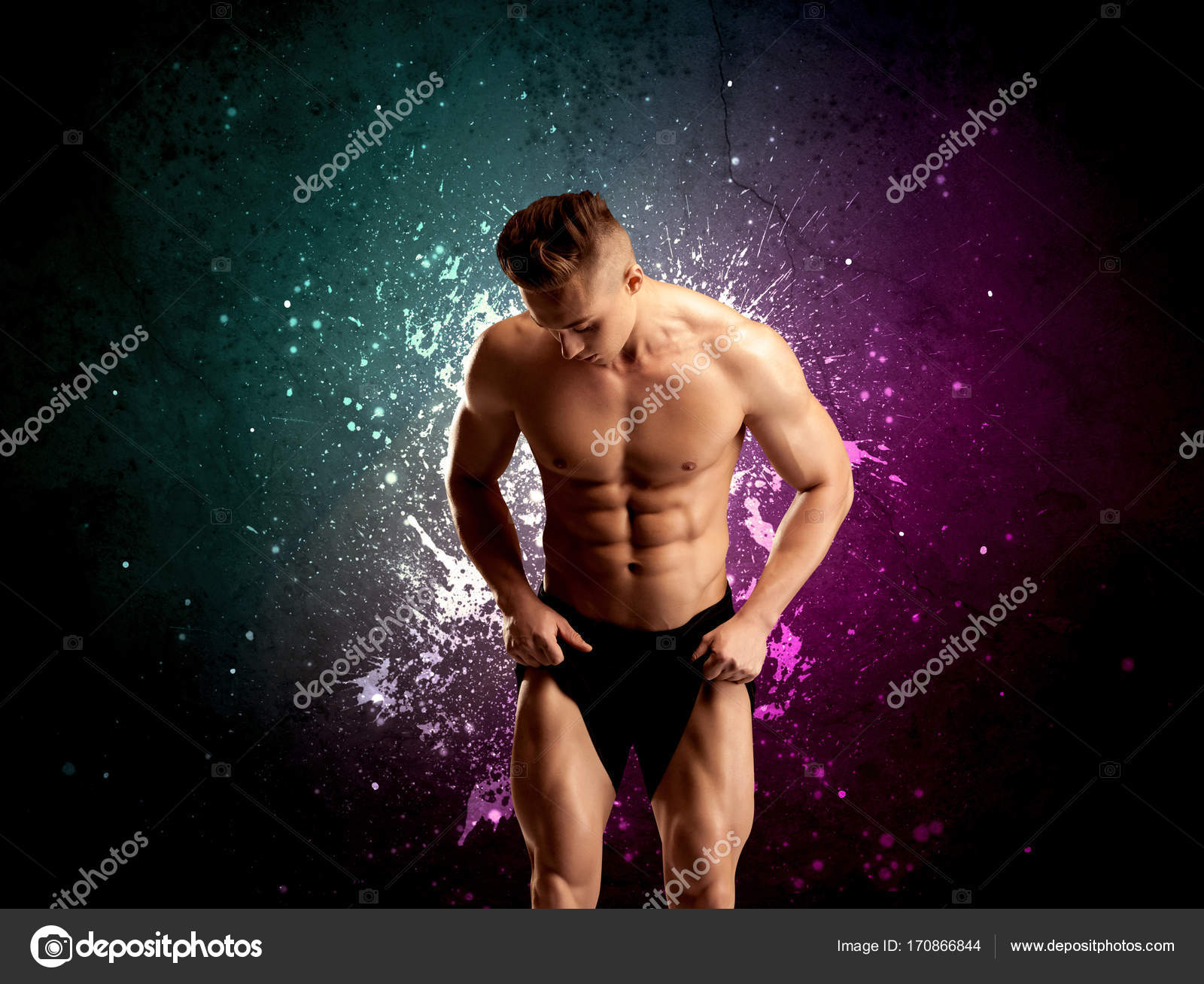 Attrayant musculeux gars levage poids image libre de droit par ra2studio ©  #170866844