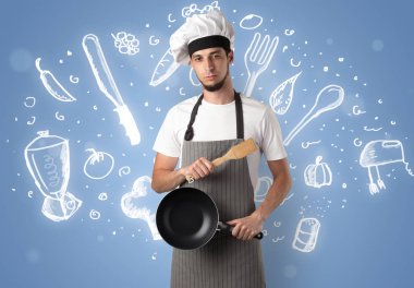 Genç tebeşir çizilmiş çorba tarifi kavramı ile pişirmek