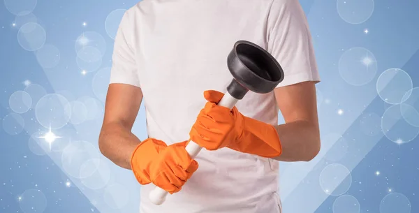 Glittered background with male housekeeper — Stock Photo, Image