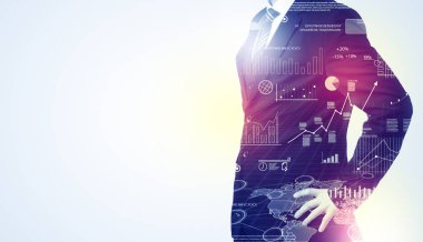 Adam arka plan grafikleri ile ayakta