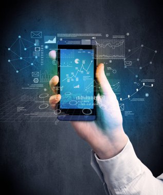 El ele tutuşan akıllı telefon.