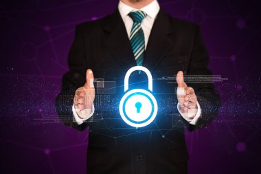 Kilit grafik tutan işadamı 