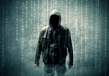 Sayıları olan öfkeli gizemli hacker.