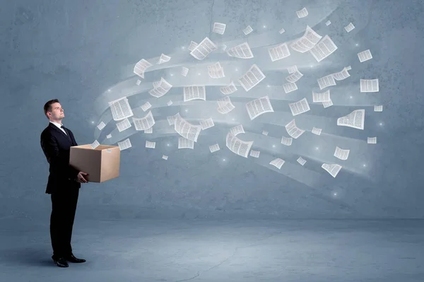 Business papers flying from box — Stock Photo, Image