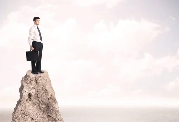 Happy businessman standing on cliff — Stock Photo, Image