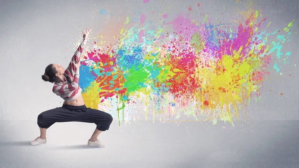 Fiatal színes utcai táncos festék splash — Stock Fotó
