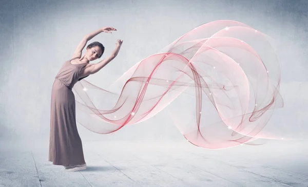 Dancing ballet performance artist with abstract swirl — Stock Photo, Image