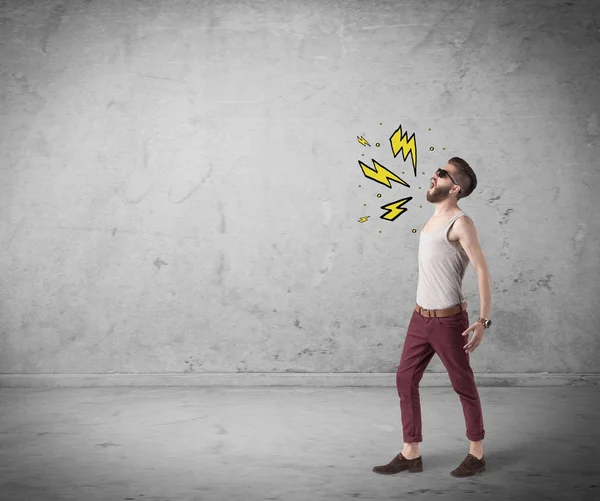 Funny hipster in fashion clothing shouting — Stock Photo, Image