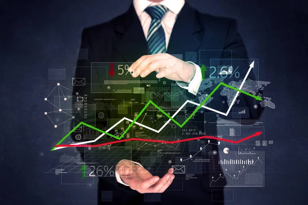 Empresário detentor de dados sobre stocks — Fotografia de Stock