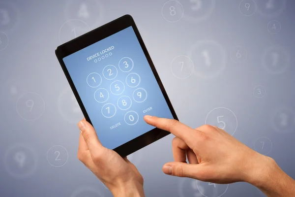 Female hand holding tablet — Stock Photo, Image