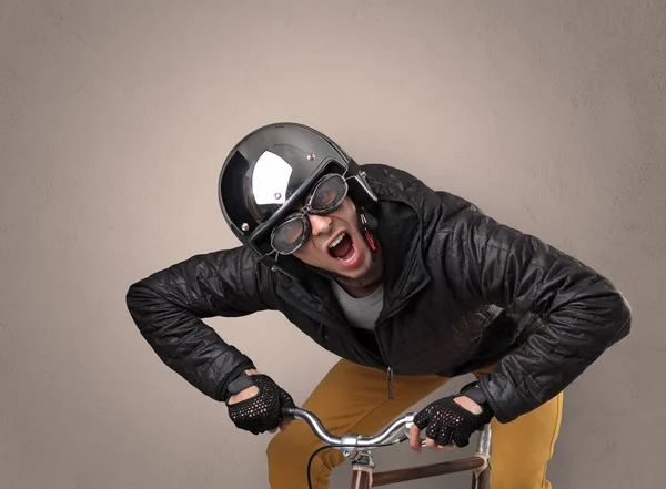 Crazy cyclist with empty background — Stock Photo, Image