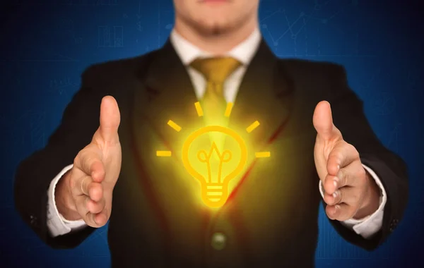 Sales guy has bright idea in the hand — Stock Photo, Image