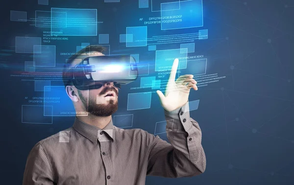 Businessman with virtual reality goggles — Stock Photo, Image