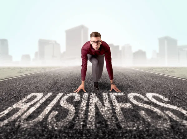 Businessman at start line — Stock Photo, Image