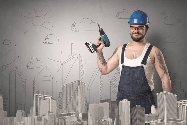 City plan with worker. — Stock Photo, Image