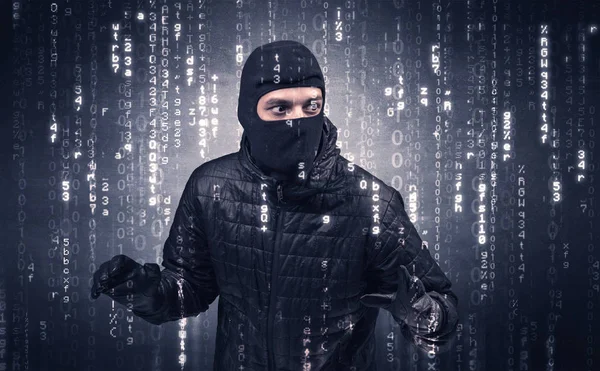 Burglar in action with encoded concept. — Stock Photo, Image