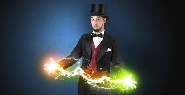 Magician energy between his hands — Stock Photo, Image