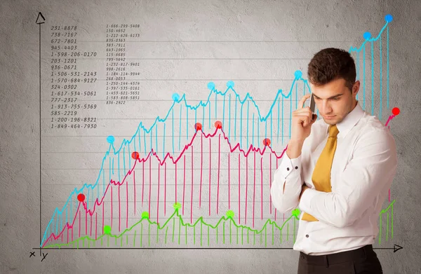 Kolorowy wykres z liczbami i biznesmenem — Zdjęcie stockowe