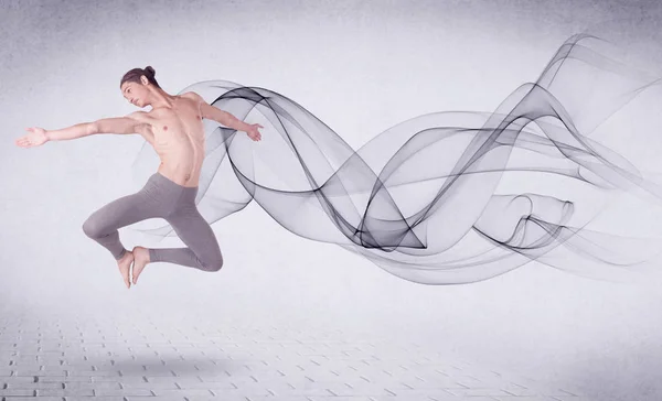 Dançarina de balé moderna atuando com redemoinho abstrato — Fotografia de Stock