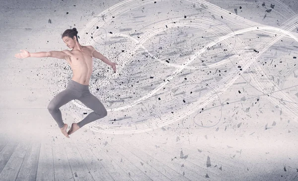 Bailarina de ballet de rendimiento saltando con partículas de explosión de energía — Foto de Stock