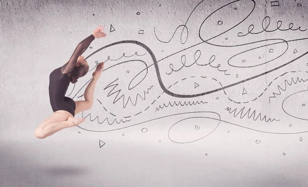 Ballet danseur performer danse artistique avec des lignes et des flèches — Photo