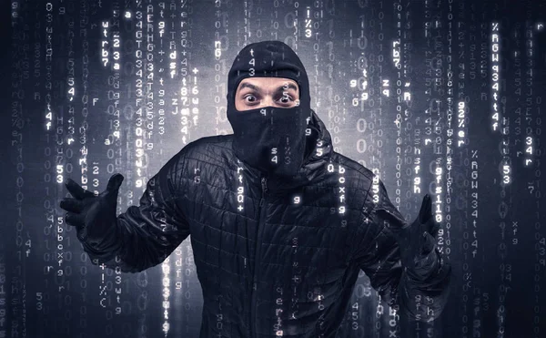 Burglar in action with encoded concept. — Stock Photo, Image