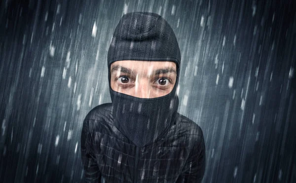 Caught burglar by house camera in action. — Stock Photo, Image