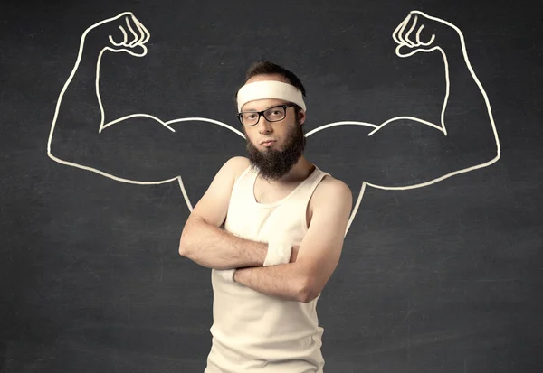 Young weak man with drawn muscles — Stock Photo, Image