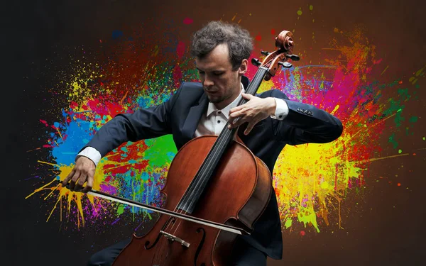 Composer with splotch and his cello — Stock Photo, Image